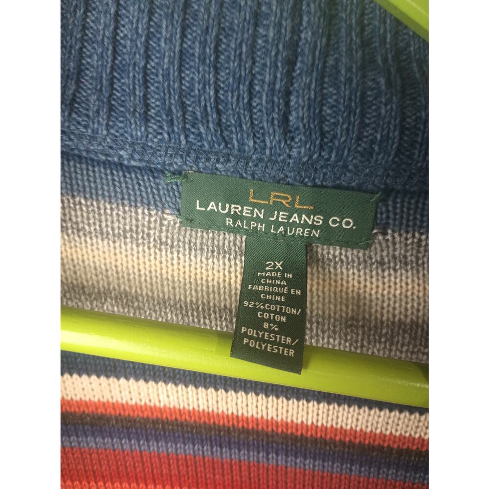 Lauren Ralph Lauren Southwestern Striped Cardigan Sweater Knit Cotton Women's 2X - Picture 3 of 4